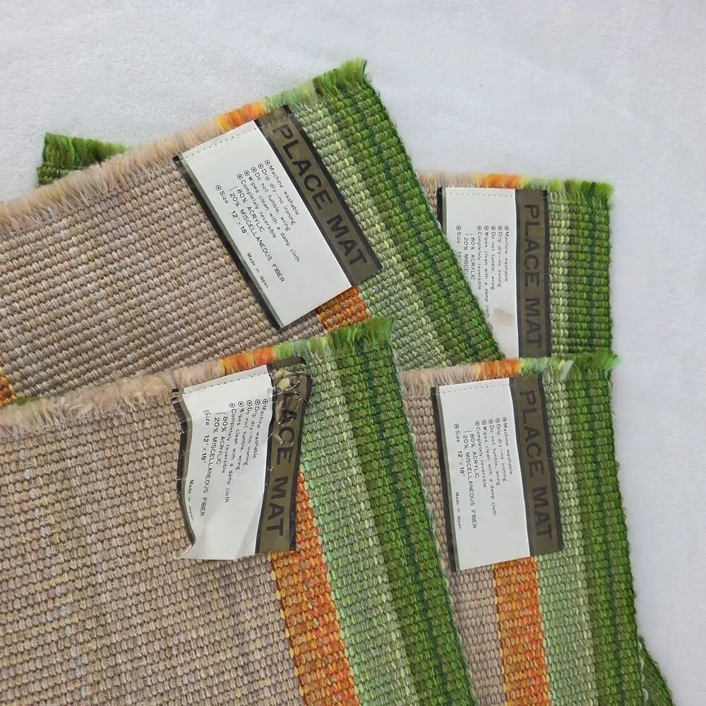 Vintage MCM Woven Placemats Set of 4 Green Orange Beige Made in Japan Unused NOS